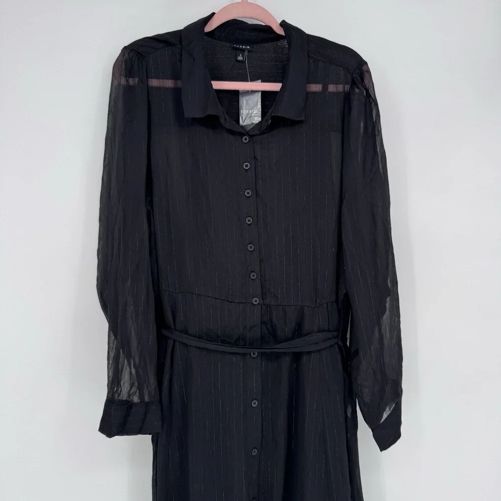 Torrid Maxi Shirt Dress 3X NWT Black Sheer Woven Button Up Whimsigoth Goth